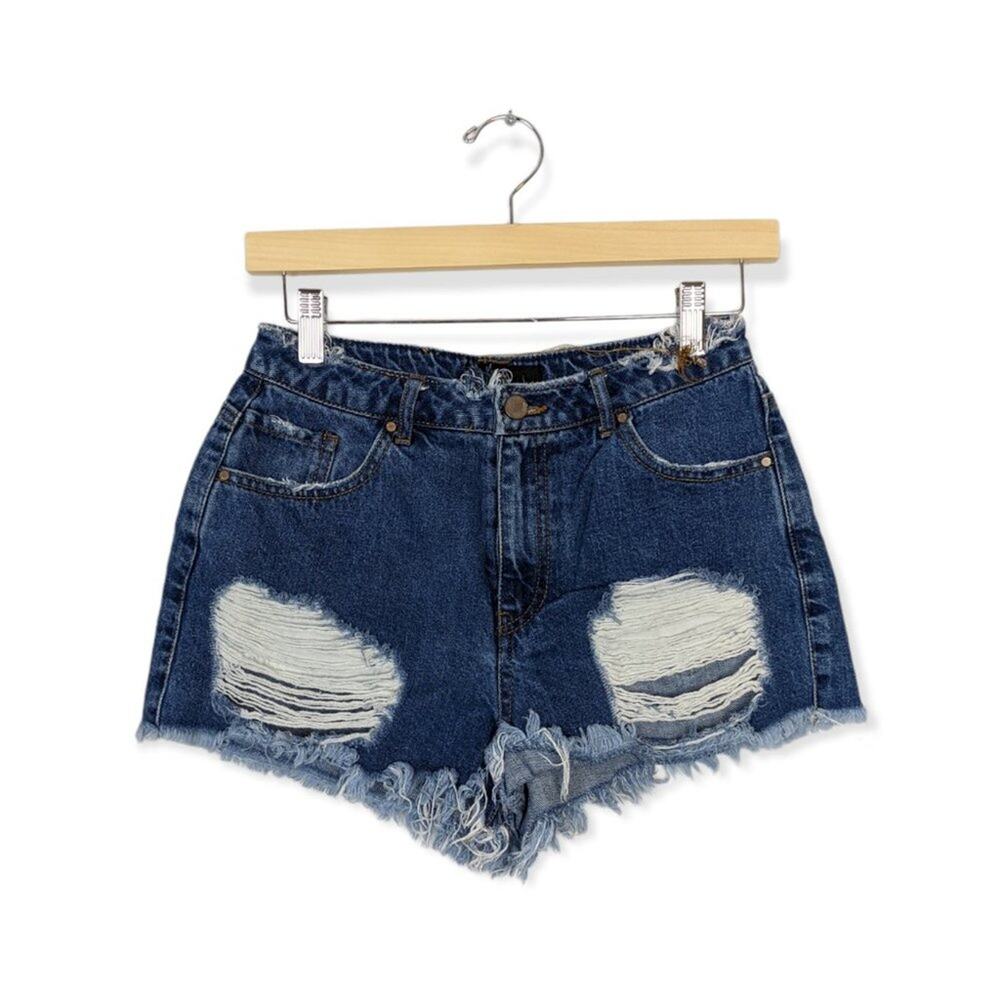 MissGuided High Waist Ripped Denim Shorts
